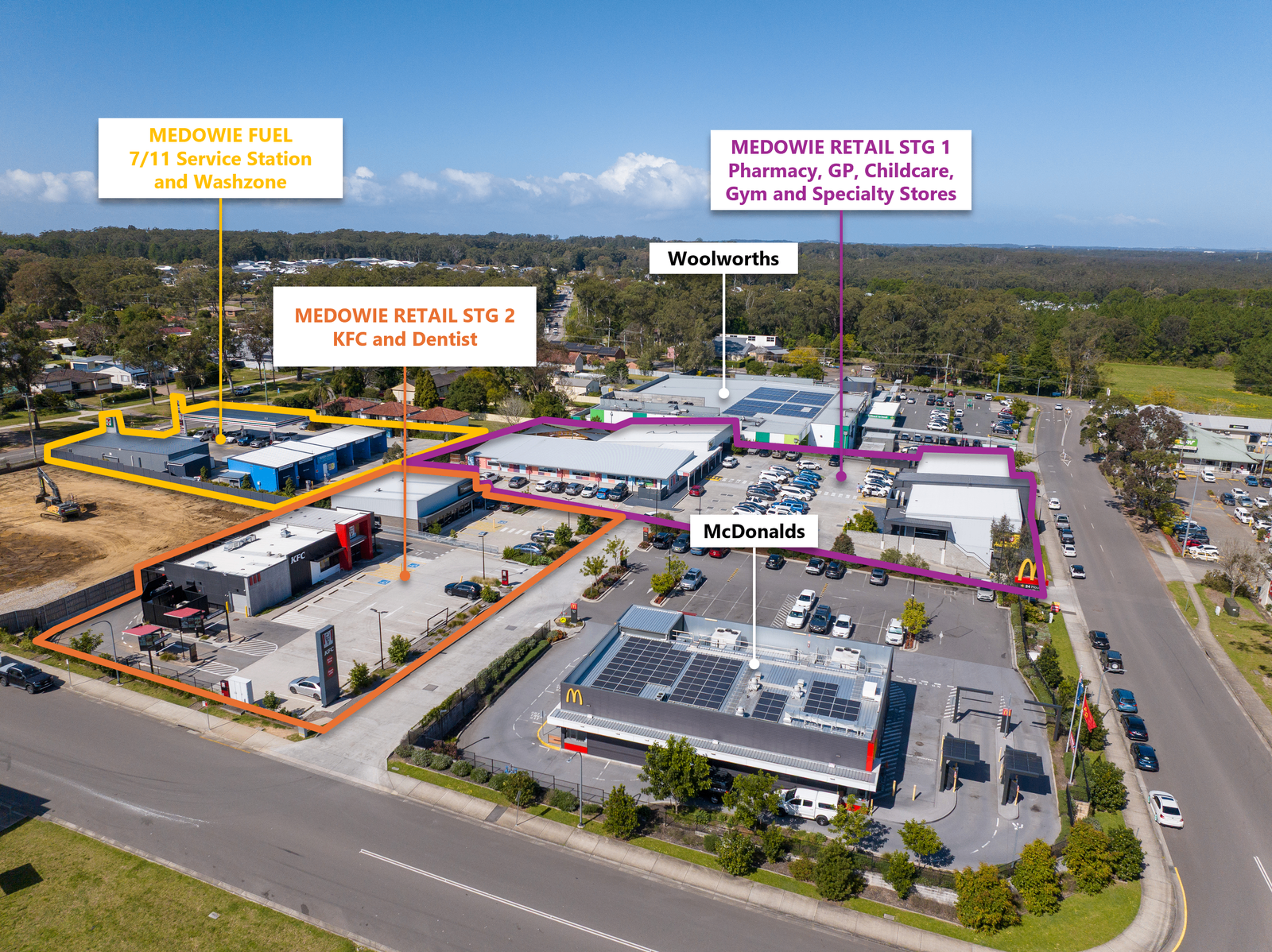Medowie Retail Centre aerial view with stage annotations